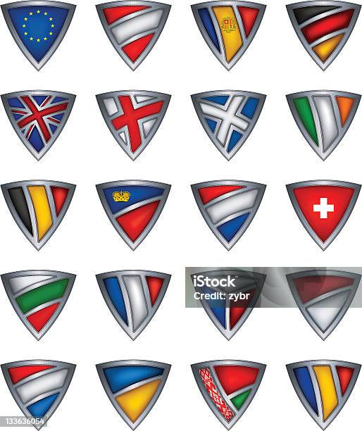 Collection Shield With Flag Of The Europe Stock Illustration - Download Image Now - Andorra, Austria, Belarus