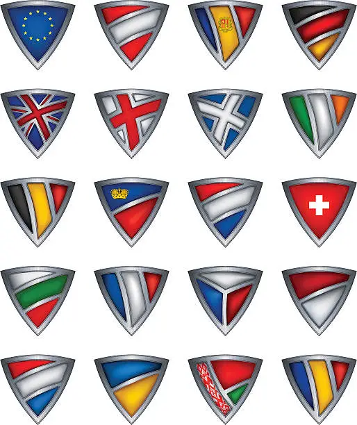 Vector illustration of Collection shield with flag of the Europe