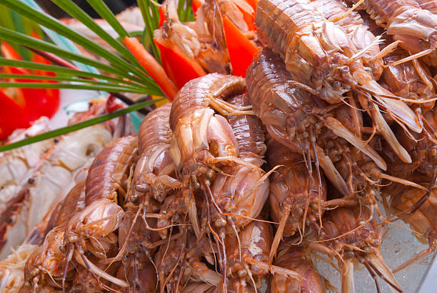 many shrimps and other seafood stock photo