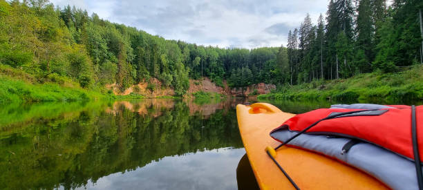 istock Canoeing in summer with numerous blue skies on the river. 1336364244
