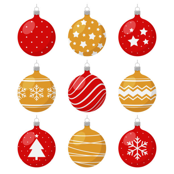 Gold and red Christmas balls on white background. vector art illustration