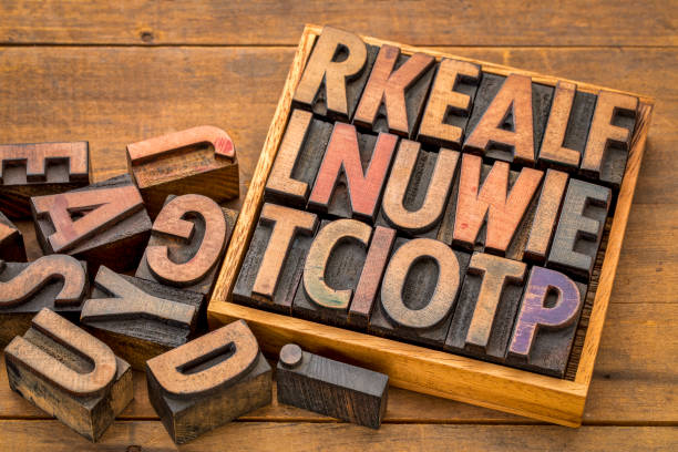 istock alphabet abstract in vintage wood type 1336367609
