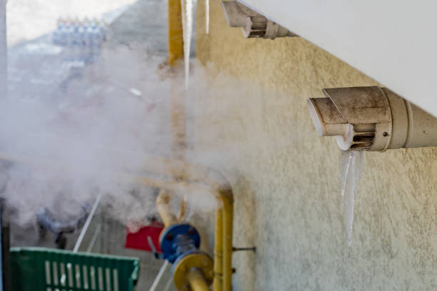 istock Steam from gas boiler. Heating pipe in cold winter. Background 1336369980