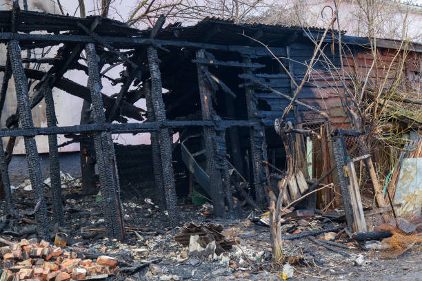 istock The aftermath of a fire in old wooden sheds 1336370472