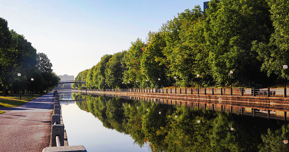 Ottawa Rideau canal wide view on a sunny Summer morning.