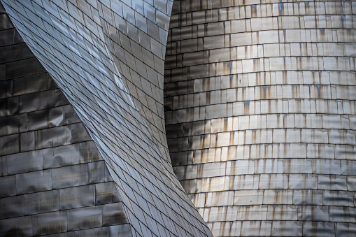 September 12, 2018 - Bilbao, Spain: detail of titanium from the exterior of Guggenheim Bilbao museum