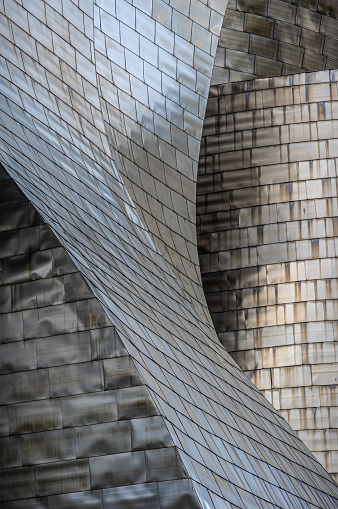 September 12, 2018 - Bilbao, Spain: detail of titanium from the exterior of Guggenheim Bilbao museum