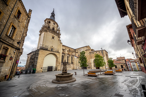 September 14, 2018 - Vitoria, Spain: Wide angle view of Cathedral of Santa Maria de Vitoria, a fine example of Gothic style architecture, built in 13th and 14th century, Vitoria-Gasteiz, Spain