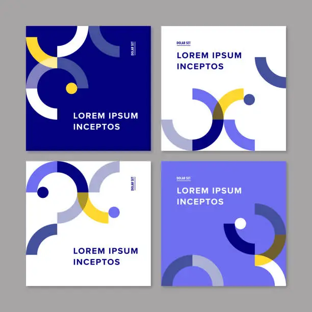 Vector illustration of et of four square graphic design layout templates with flat color geometric style