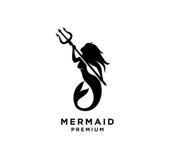 ilustrações de stock, clip art, desenhos animados e ícones de mermaid with neptune trident icon design illustration - trident