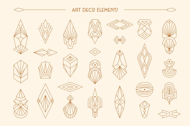 ilustrações de stock, clip art, desenhos animados e ícones de art deco elements set in trendy minimal liner style. vector geometric shapes, retro design elements - pattern art deco circle backgrounds