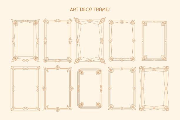 Art Deco Frames Set in Trendy Minimal Liner Style. Vector Borders in 1920s Style Art Deco Frames Set in Trendy Minimal Liner Style. Vector Borders in 1920s Style for Decoration Postcard, Posters, Menu, Invitation. 1930s style stock illustrations