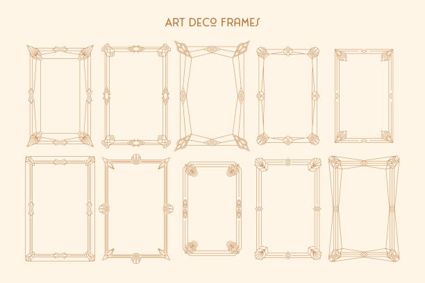 Art Deco Frames Set in Trendy Minimal Liner Style. Vector Borders in 1920s Style Art Deco Frames Set in Trendy Minimal Liner Style. Vector Borders in 1920s Style for Decoration Postcard, Posters, Menu, Invitation. gatsby stock illustrations