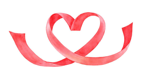하트 모양의 빨간 리본의 물 색 그림. 하나의 단일 개체입니다. - aids awareness ribbon ribbon red swirl stock illustrations