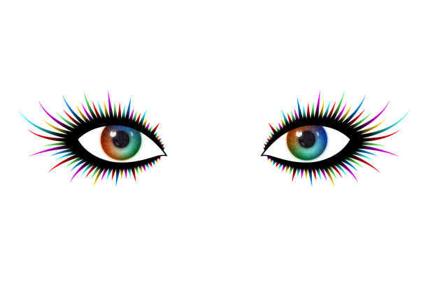 istock Beautiful woman's eyes with multicolored irises and colorful lashes 1336396821