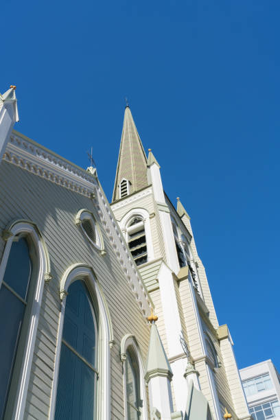 istock Church spire in city 1336397535