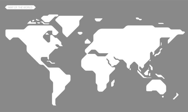простая прямолинейная округленная карта мира, векторный фон - africa map silhouette vector stock illustrations