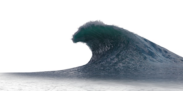 3D illustration tsunami wave apocalyptic water view storm isolated on white background