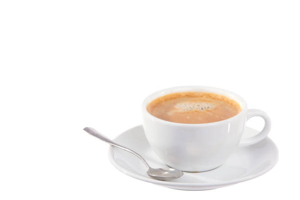 istock Crema on top coffee in white cup isolated on white background. Studio shot. 1336405848
