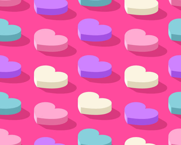 ilustraciones, imágenes clip art, dibujos animados e iconos de stock de patrón de fondo isométrico 3d de corazones sin costuras - candy heart candy valentines day heart shape