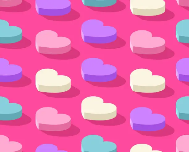 Vector illustration of Seamless Hearts 3D Isometric Background Pattern