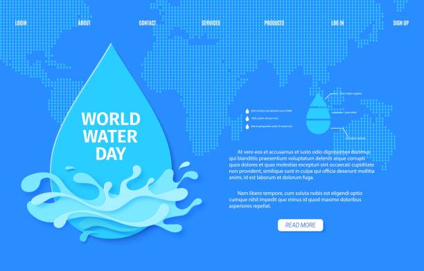 istock Web page Save the Water banner design template in paper cut style. Cut out drop and splash on blue Earth map silhouette background. 22 March World Water Day website vector concept 1336414783