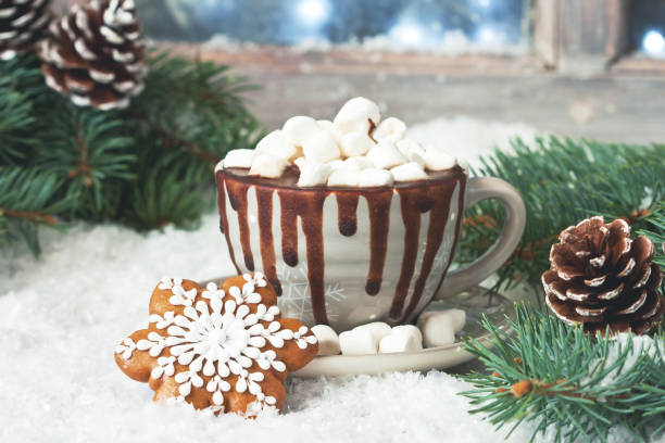 istock Christmas gingerbread cookies  with hot chocolate and marshmallows 1336416520