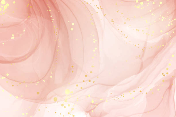 ilustrações de stock, clip art, desenhos animados e ícones de abstract dusty rose blush liquid watercolor background with gold dots and lines. pastel pink marble alcohol ink drawing effect, golden splash elements. vector illustration of contemporary wallpaper - rose colored