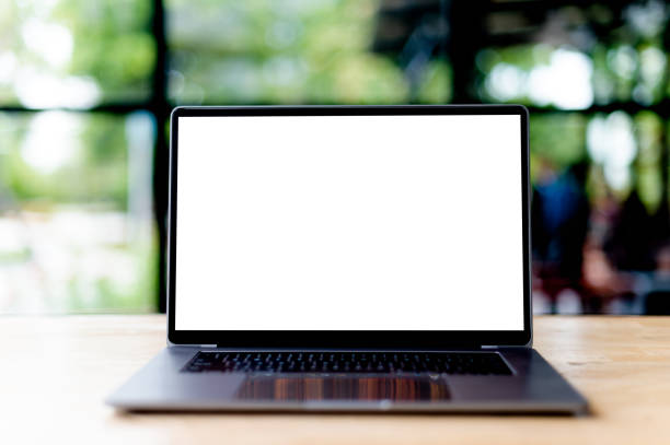 istock Laptop with blank screen on desk, in office, empty space. concept of working with laptop and working online online communication 1336421302