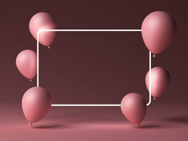 istock Blank neon light frame and pink balloons isolated on dark pink pastel color background with shadows minimal concept 1336428335