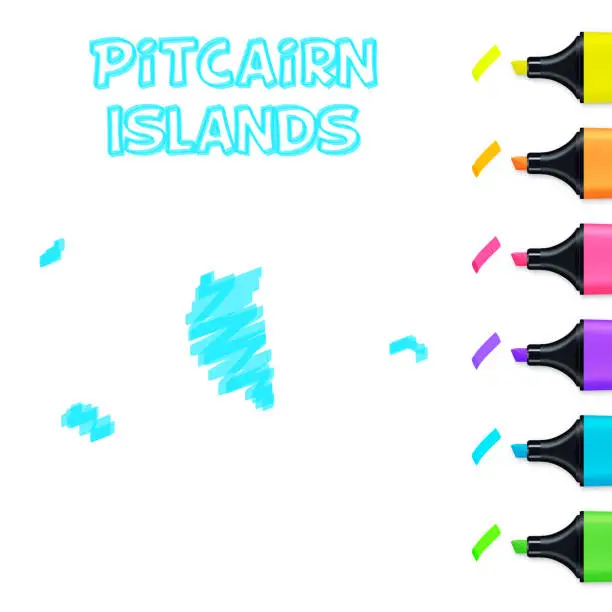Vector illustration of Pitcairn Islands map hand drawn with blue highlighter on white background