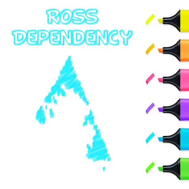 Vector illustration of Ross Dependency map hand drawn with blue highlighter on white background