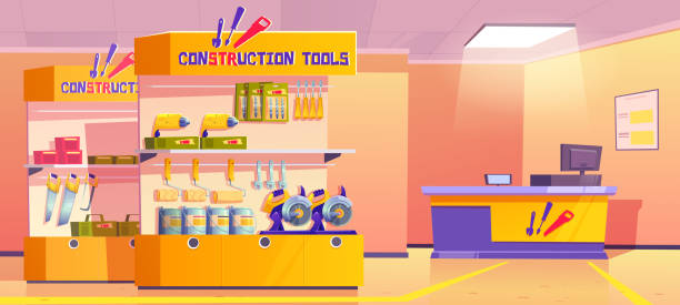 illustrations, cliparts, dessins animés et icônes de magasin d’outils de construction, intérieur de quincaillerie - work tool wrench toolbox hardware store