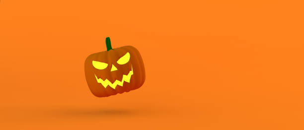 istock Floating halloween pumpkin banner on orange background. 3d illustration. 1336431666