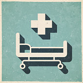 istock Hospital bed. Icon in retro vintage style - Old textured paper 1336432288