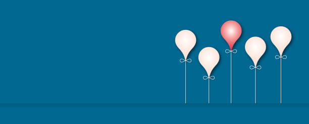 istock Red balloon with white balloons on blue background, Performance outstanding from crowd for different thinking. 1336433378