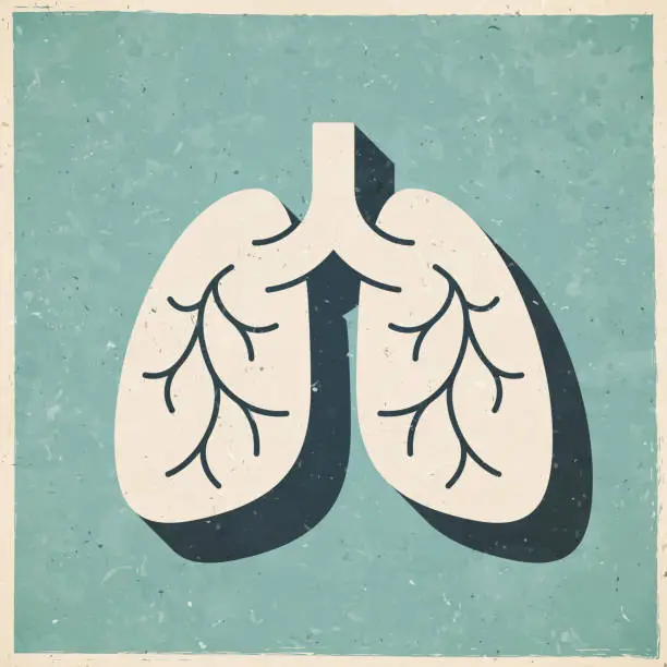 Vector illustration of Lungs. Icon in retro vintage style - Old textured paper