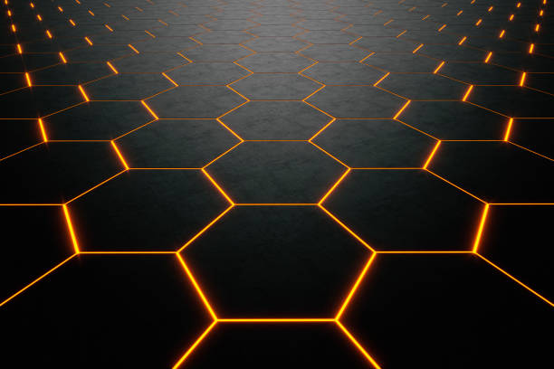 fondo abstracto en mosaico en 3d generado digitalmente - hexagon tile pattern black fotografías e imágenes de stock