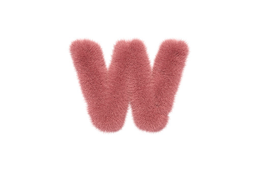 3D Rendering Letter W with Pink Fluffy Hairy Fur Lower case Alphabet