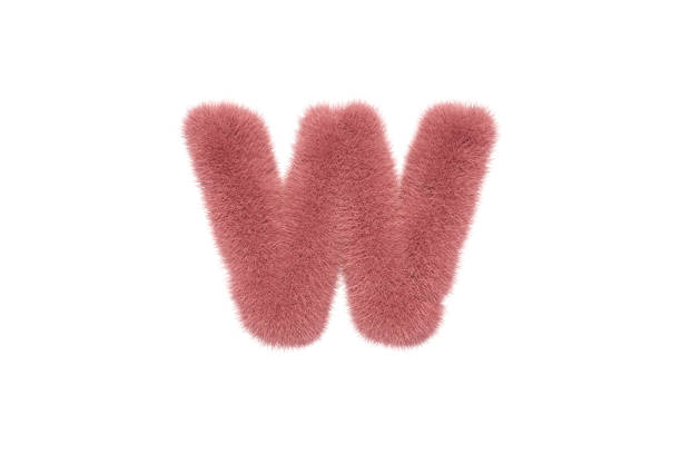 letter w with pink fluffy hairy fur lower case - fur type imagens e fotografias de stock