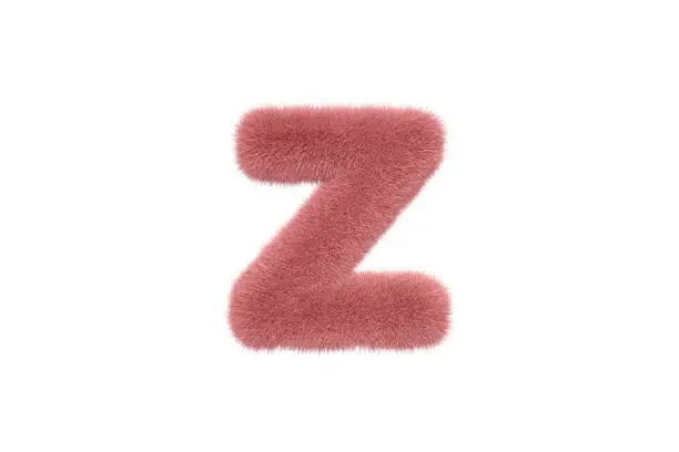 3D Rendering Letter Z with Pink Fluffy Hairy Fur Lower case Alphabet