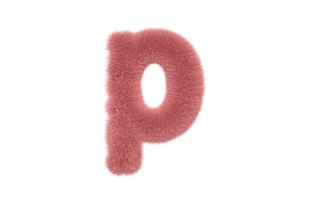 letter p with pink fluffy hairy fur lower case - fur type imagens e fotografias de stock
