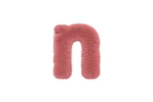 3D Rendering Letter N with Pink Fluffy Hairy Fur Lower case Alphabet