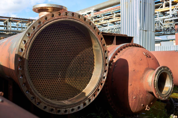 istock Industrial heat exchanger or boiler rusty tubes bundle. Dismantled heat exchanger shell and tubes with deposits and corrosion at petrochemical enterprise, industrial background with copyspace. 1336440050