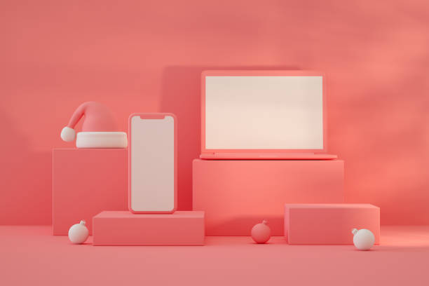 istock Empty Podiums, Platforms with Gift Box and Blank Screen Smart Phone 1336442019