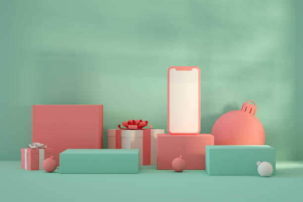 istock Empty Podiums, Platforms with Gift Box and Blank Screen Smart Phone 1336442220