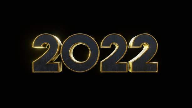 istock number 2022 metallic gold modern text effect with black isolated background . 3d illustration rendering . for poster , business , store , market , shop and etc 1336442230