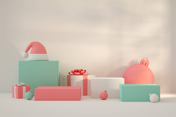 Gift Box, Christmas, New Year Background with Podiums, Stands