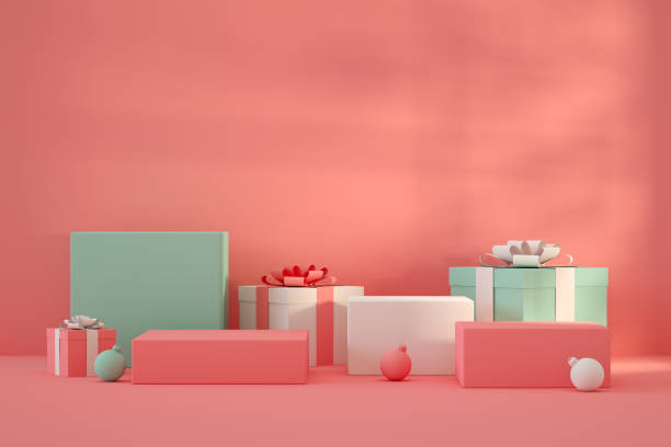 istock Gift Box, Christmas, New Year Background with Podiums, Stands 1336442451