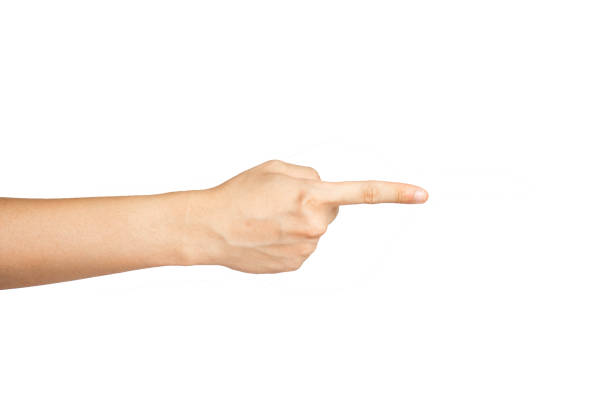 istock Close up of pointing hand isolated with white background 1336444053